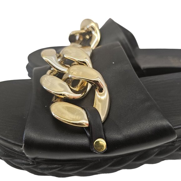 Vince Camuto Black Slides With Gold Chain Detail - Size 10 - Picture 7 of 13